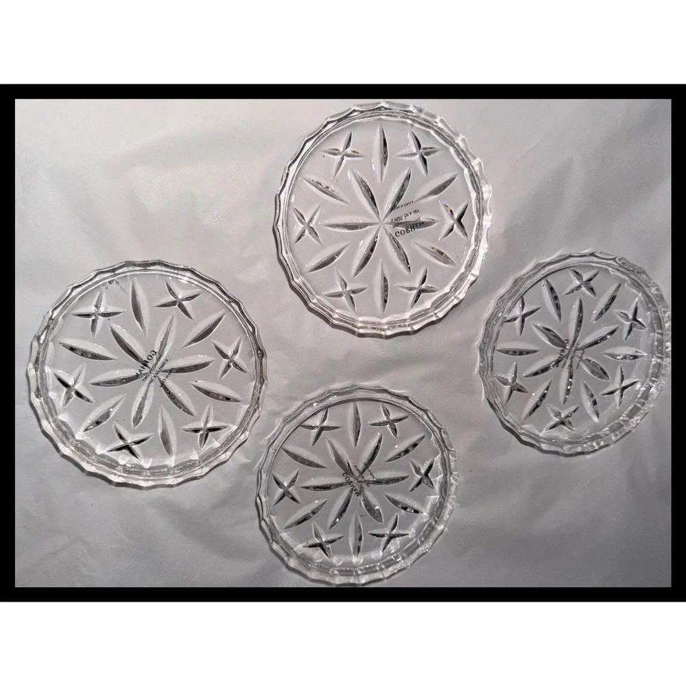 Gorham Lady Anne Crystal Coasters Set of 4 Clear Round Starburst Cut Glass